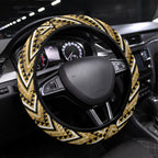 Aotearoa Waikato Tainui Steering Wheel Cover Maori Light Gold Tribal Paua Shell Pattern
