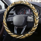 Aotearoa Waikato Tainui Steering Wheel Cover Maori Light Gold Tribal Paua Shell Pattern