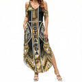 Aotearoa Waikato Tainui Summer Maxi Dress Maori Light Gold Tribal Paua Shell Pattern
