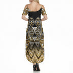 Aotearoa Waikato Tainui Summer Maxi Dress Maori Light Gold Tribal Paua Shell Pattern