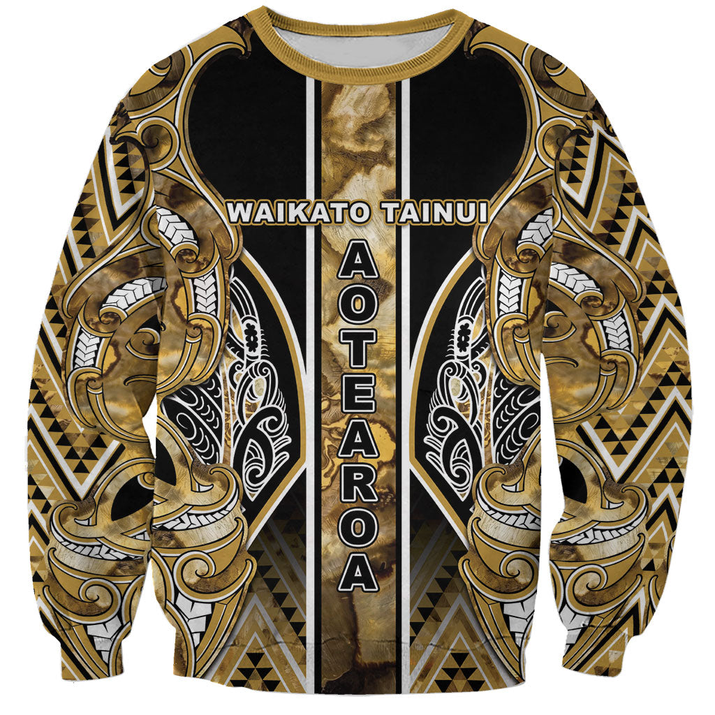 Aotearoa Waikato Tainui Sweatshirt Maori Light Gold Tribal Paua Shell Pattern