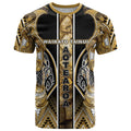 Aotearoa Waikato Tainui T Shirt Maori Light Gold Tribal Paua Shell Pattern