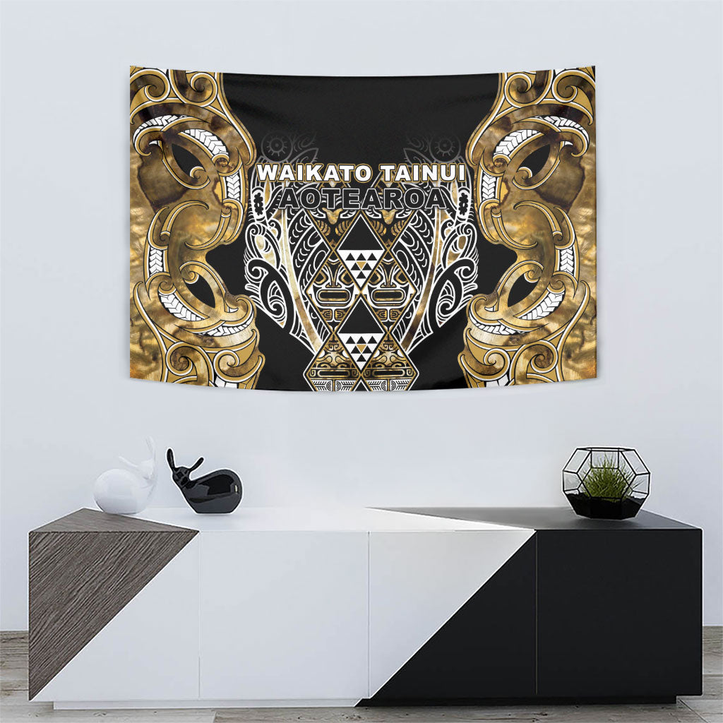 Aotearoa Waikato Tainui Tapestry Maori Light Gold Tribal Paua Shell Pattern