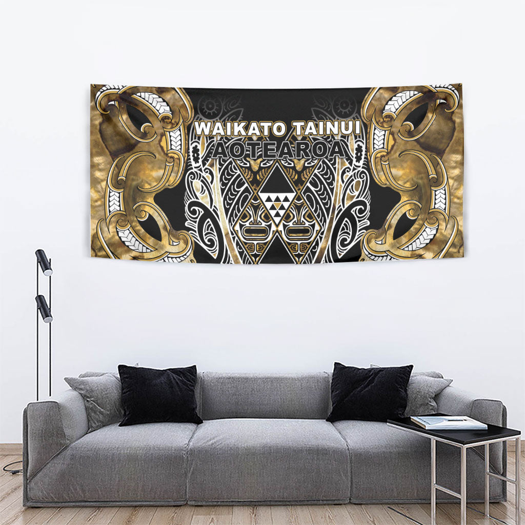 Aotearoa Waikato Tainui Tapestry Maori Light Gold Tribal Paua Shell Pattern