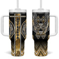 Aotearoa Waikato Tainui Tumbler With Handle Maori Light Gold Tribal Paua Shell Pattern