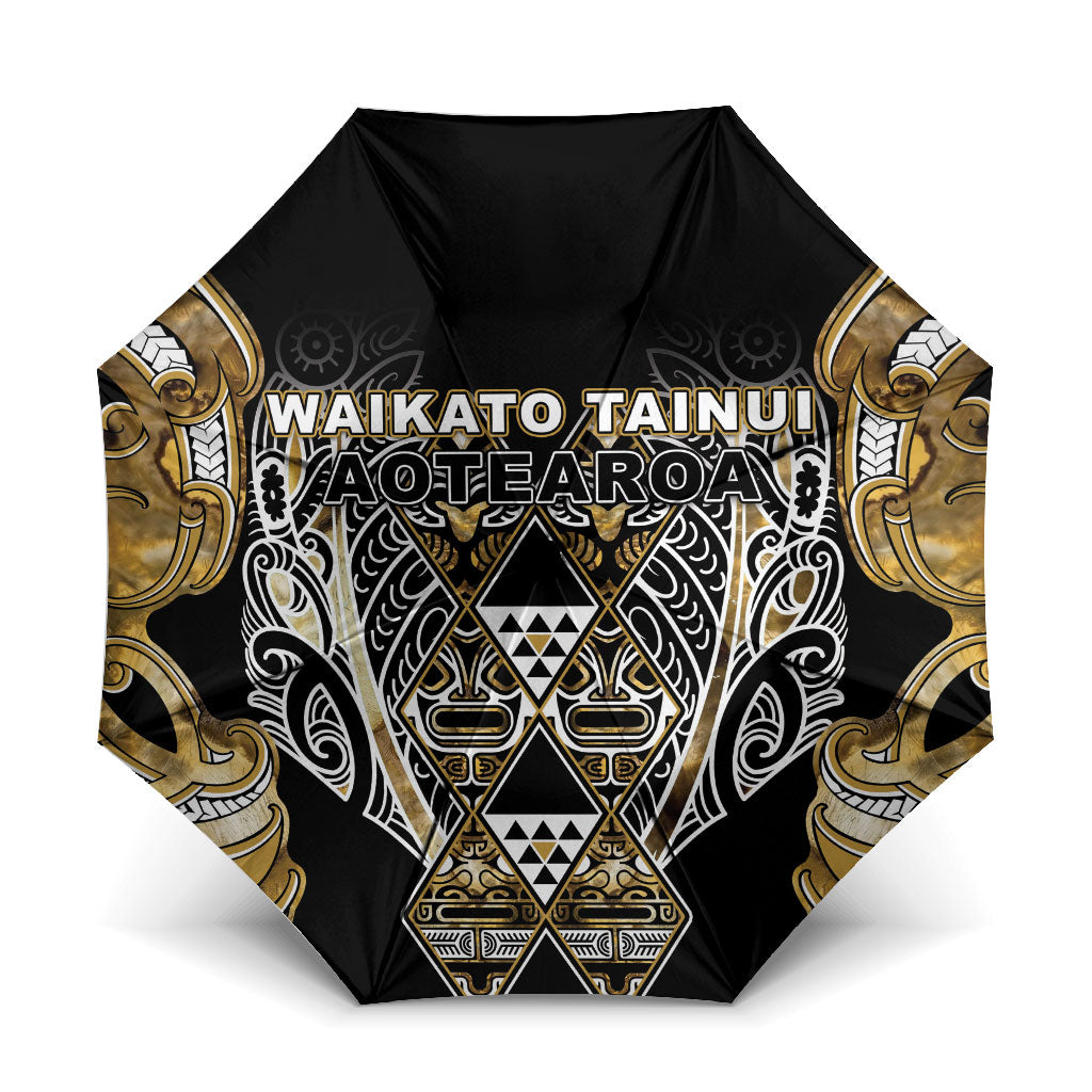 Aotearoa Waikato Tainui Umbrella Maori Light Gold Tribal Paua Shell Pattern