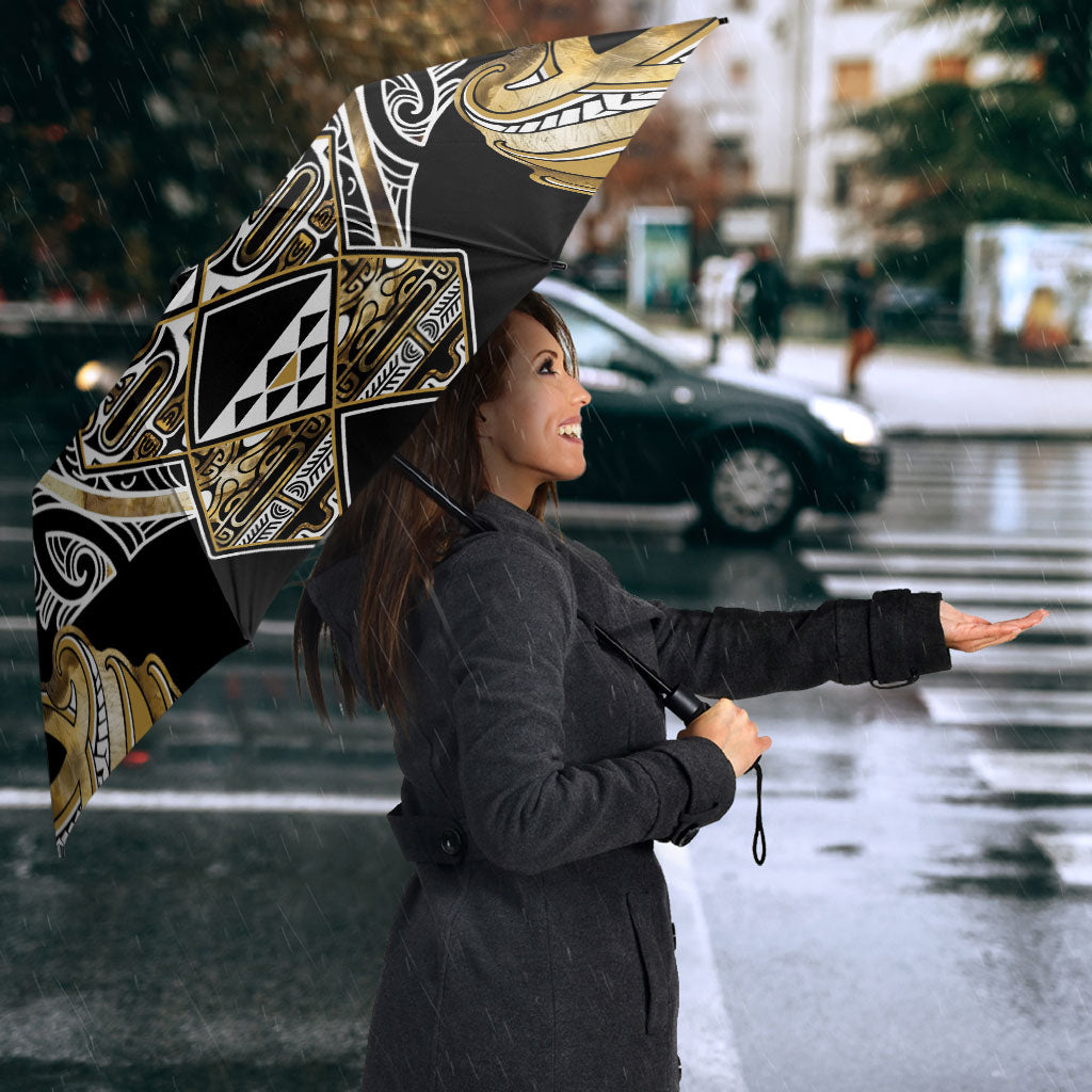 Aotearoa Waikato Tainui Umbrella Maori Light Gold Tribal Paua Shell Pattern