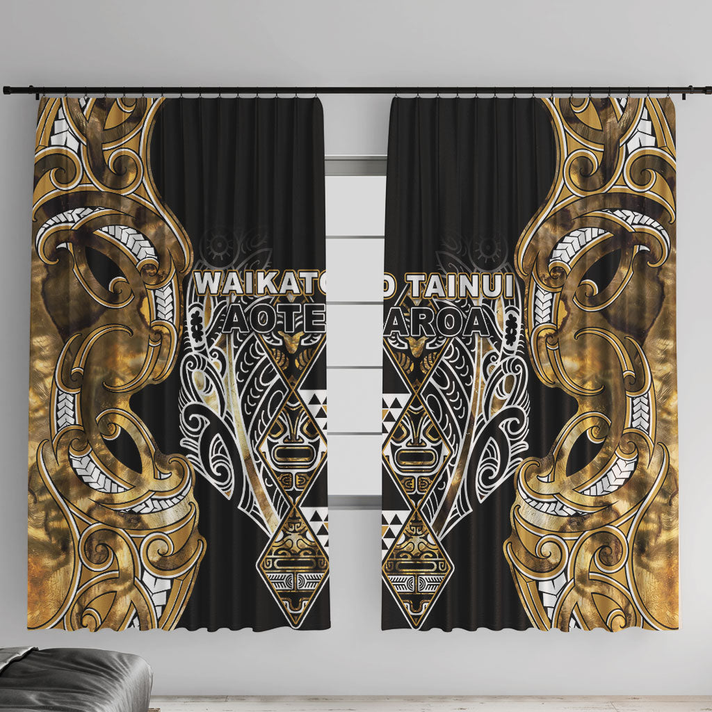 Aotearoa Waikato Tainui Window Curtain Maori Light Gold Tribal Paua Shell Pattern