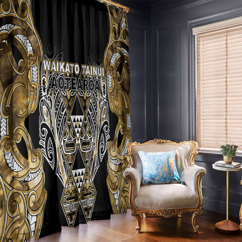 Aotearoa Waikato Tainui Window Curtain Maori Light Gold Tribal Paua Shell Pattern