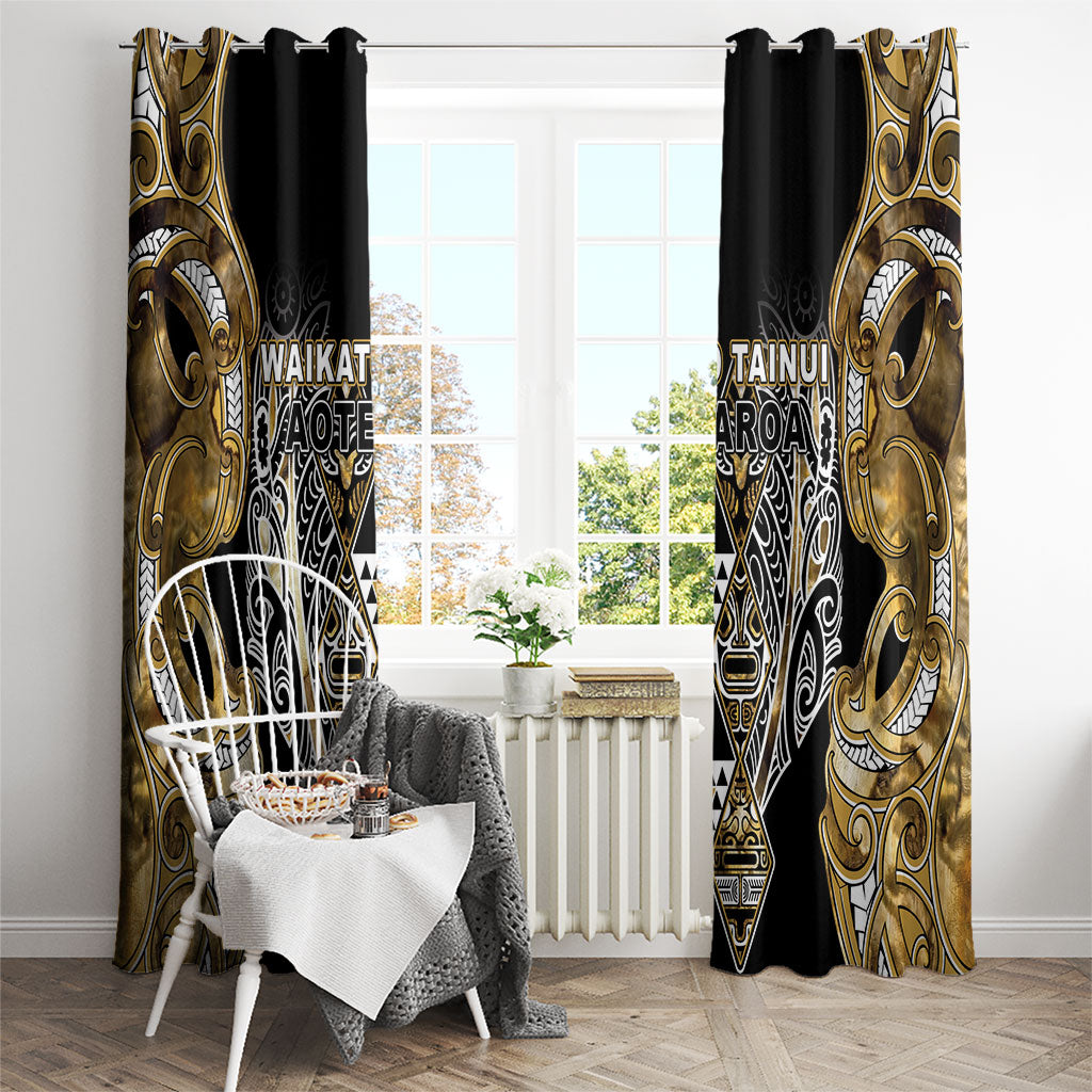 Aotearoa Waikato Tainui Window Curtain Maori Light Gold Tribal Paua Shell Pattern