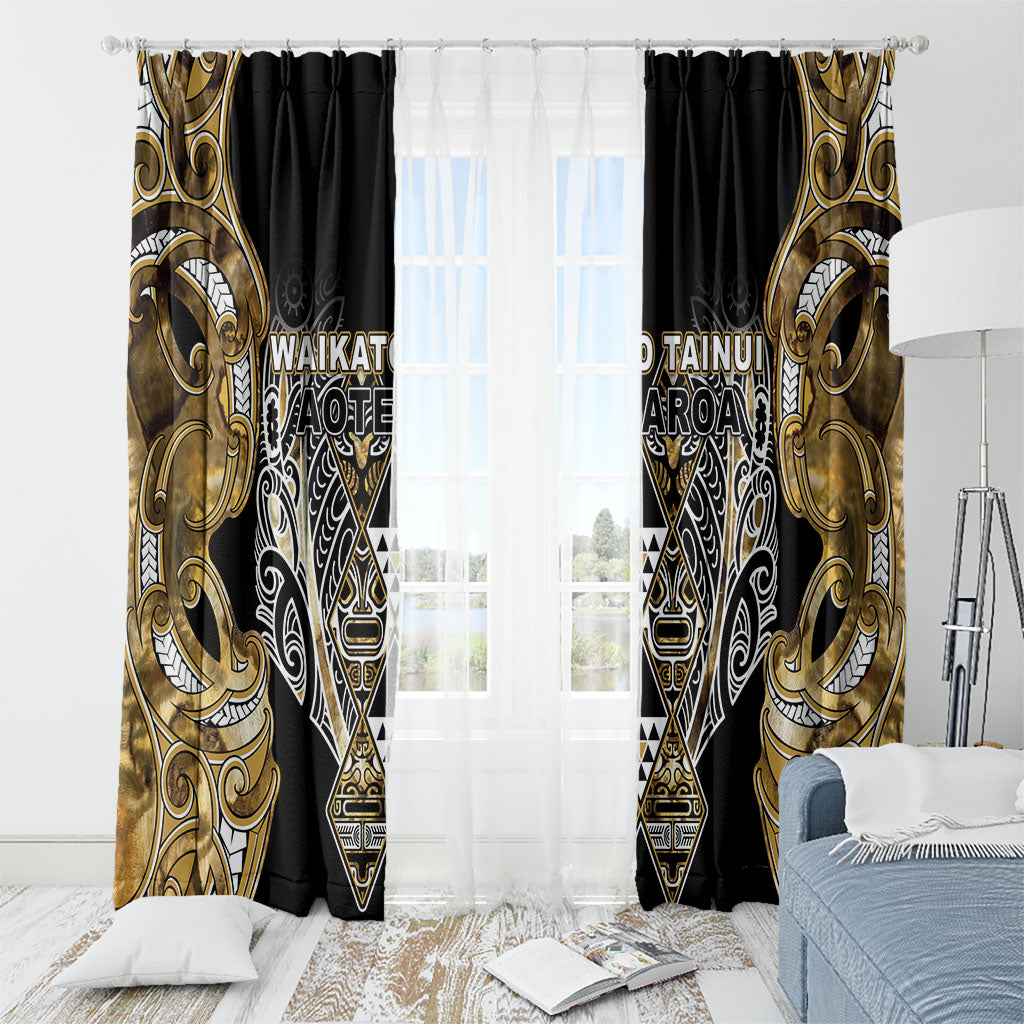 Aotearoa Waikato Tainui Window Curtain Maori Light Gold Tribal Paua Shell Pattern