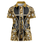 Aotearoa Waikato Tainui Women Polo Shirt Maori Light Gold Tribal Paua Shell Pattern