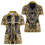 Aotearoa Waikato Tainui Women Polo Shirt Maori Light Gold Tribal Paua Shell Pattern