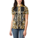 Aotearoa Waikato Tainui Women Polo Shirt Maori Light Gold Tribal Paua Shell Pattern