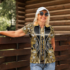 Aotearoa Waikato Tainui Women Polo Shirt Maori Light Gold Tribal Paua Shell Pattern