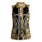 Aotearoa Waikato Tainui Women Sleeveless Polo Shirt Maori Light Gold Tribal Paua Shell Pattern
