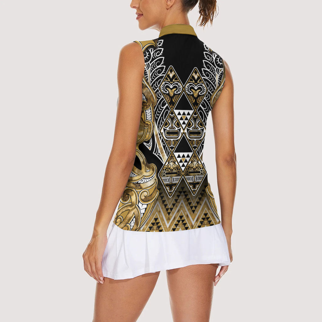 Aotearoa Waikato Tainui Women Sleeveless Polo Shirt Maori Light Gold Tribal Paua Shell Pattern