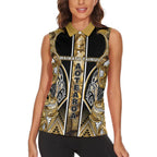Aotearoa Waikato Tainui Women Sleeveless Polo Shirt Maori Light Gold Tribal Paua Shell Pattern