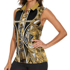 Aotearoa Waikato Tainui Women Sleeveless Polo Shirt Maori Light Gold Tribal Paua Shell Pattern