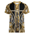 Aotearoa Waikato Tainui Women V-Neck T-Shirt Maori Light Gold Tribal Paua Shell Pattern