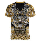 Aotearoa Waikato Tainui Women V-Neck T-Shirt Maori Light Gold Tribal Paua Shell Pattern