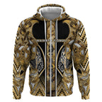Aotearoa Waikato Tainui Zip Hoodie Maori Light Gold Tribal Paua Shell Pattern