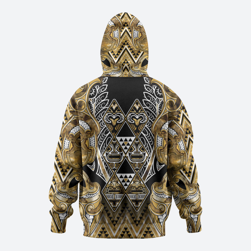 Aotearoa Waikato Tainui Zip Hoodie Maori Light Gold Tribal Paua Shell Pattern