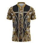 Aotearoa Waikato Tainui Zipper Polo Shirt Maori Light Gold Tribal Paua Shell Pattern