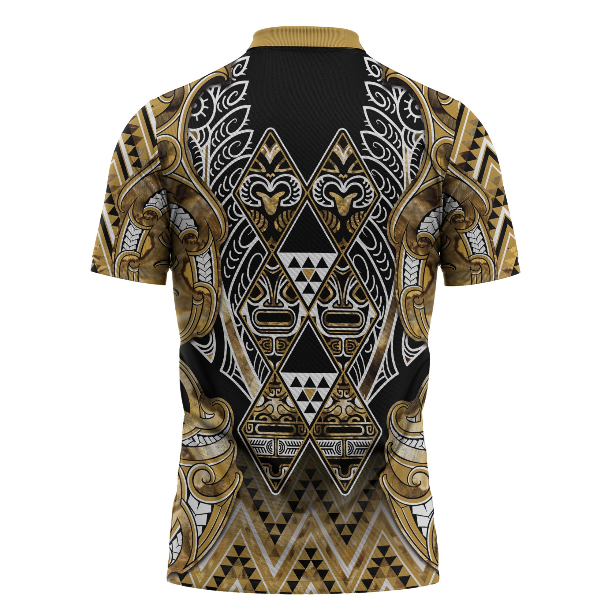 Aotearoa Waikato Tainui Zipper Polo Shirt Maori Light Gold Tribal Paua Shell Pattern