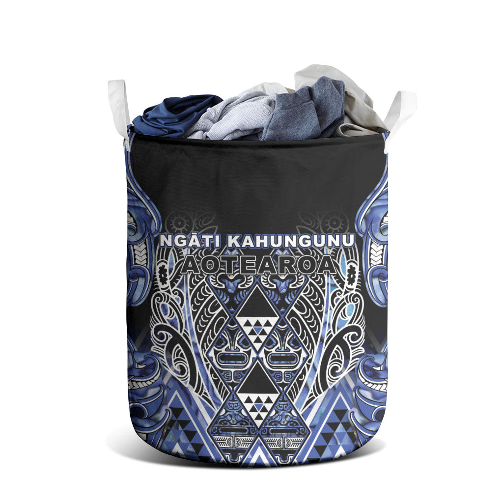 Aotearoa Ngati Kahungunu Laundry Basket Maori Tribal Blue Paua Shell Pattern
