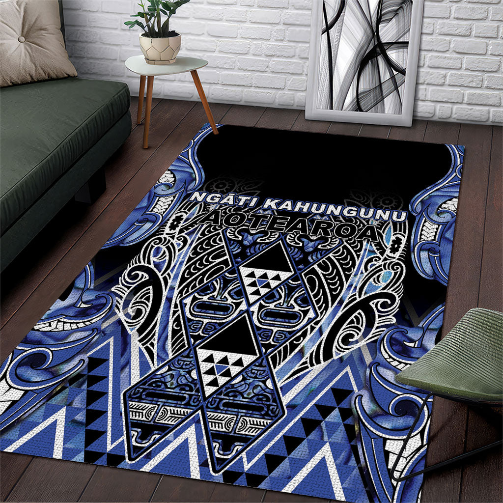 Aotearoa Ngati Kahungunu Area Rug Maori Tribal Blue Paua Shell Pattern