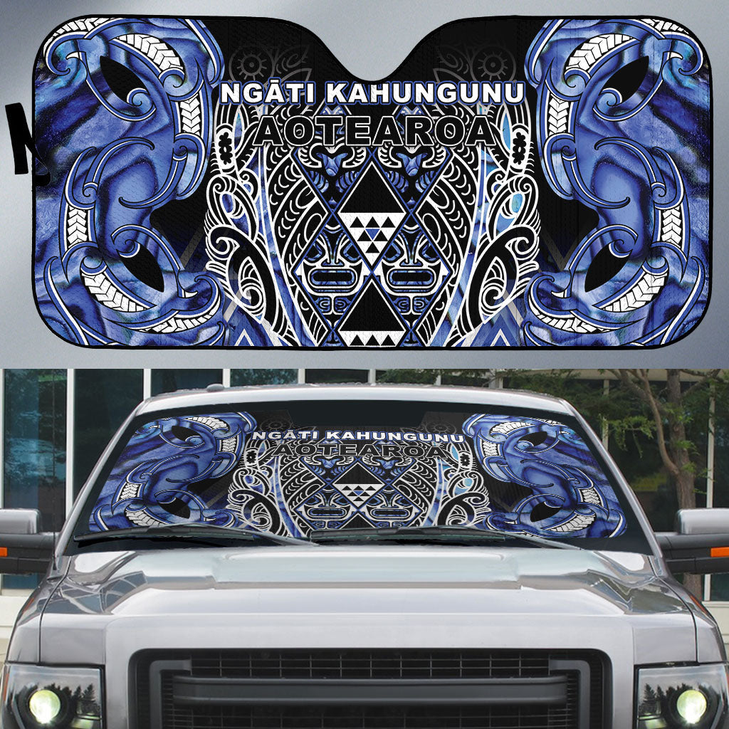 Aotearoa Ngati Kahungunu Auto Sun Shade Maori Tribal Blue Paua Shell Pattern