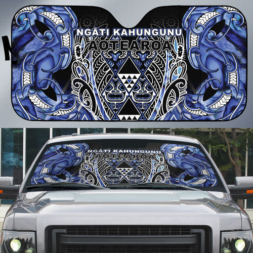 Aotearoa Ngati Kahungunu Auto Sun Shade Maori Tribal Blue Paua Shell Pattern