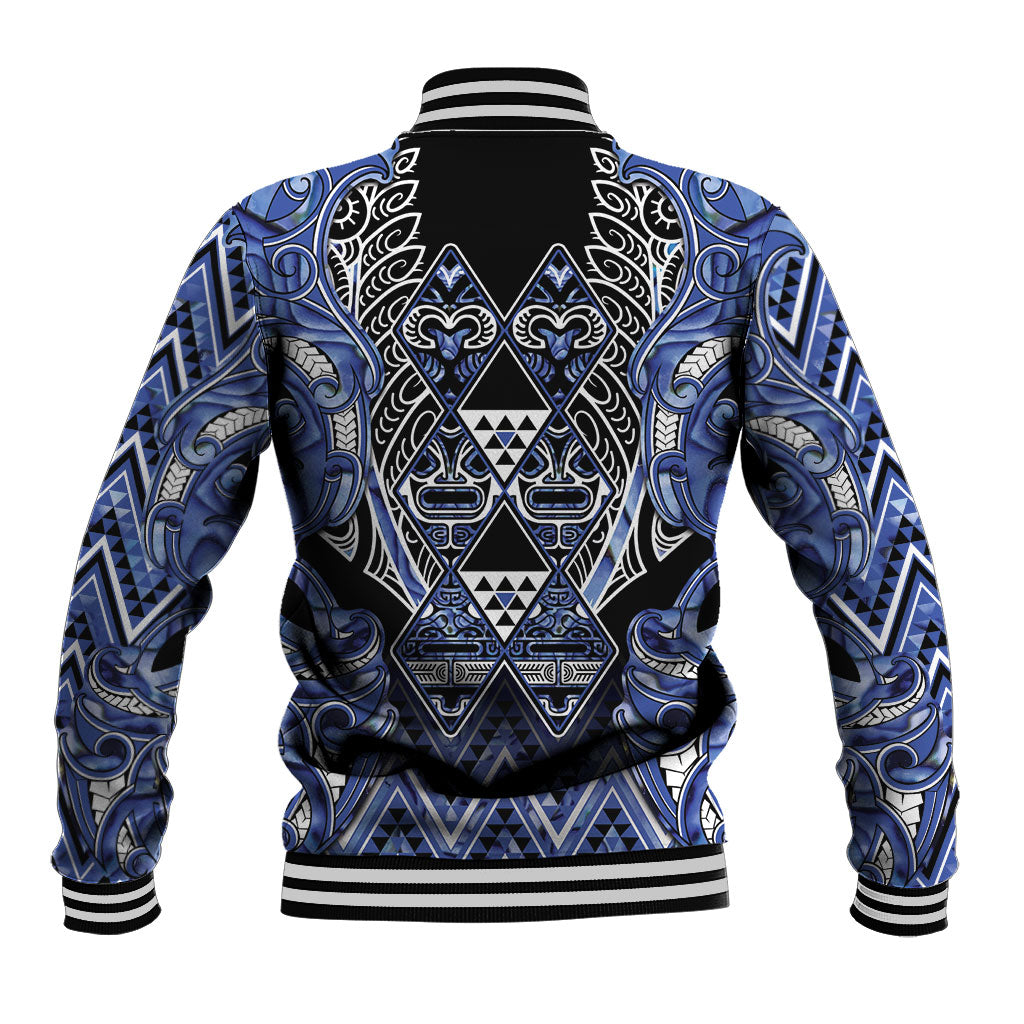 Aotearoa Ngati Kahungunu Baseball Jacket Maori Tribal Blue Paua Shell Pattern