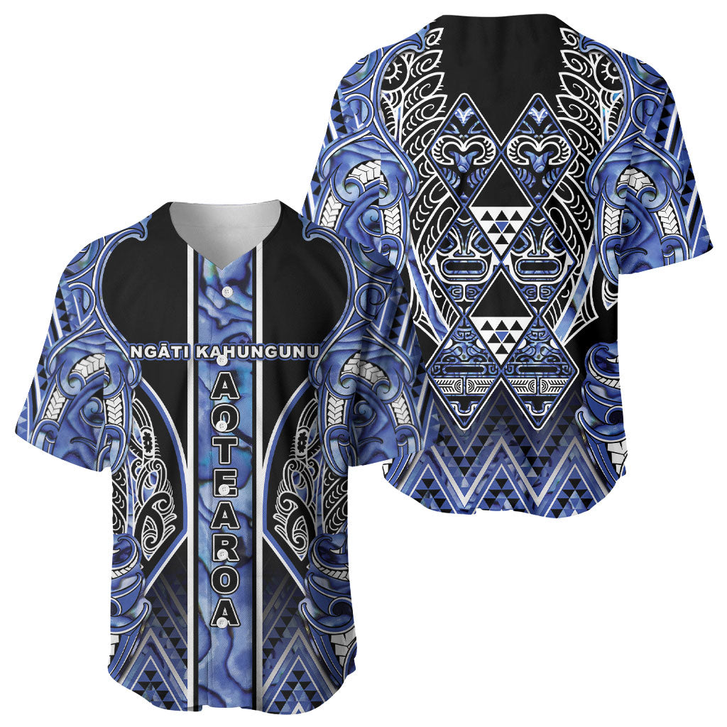 Aotearoa Ngati Kahungunu Baseball Jersey Maori Tribal Blue Paua Shell Pattern