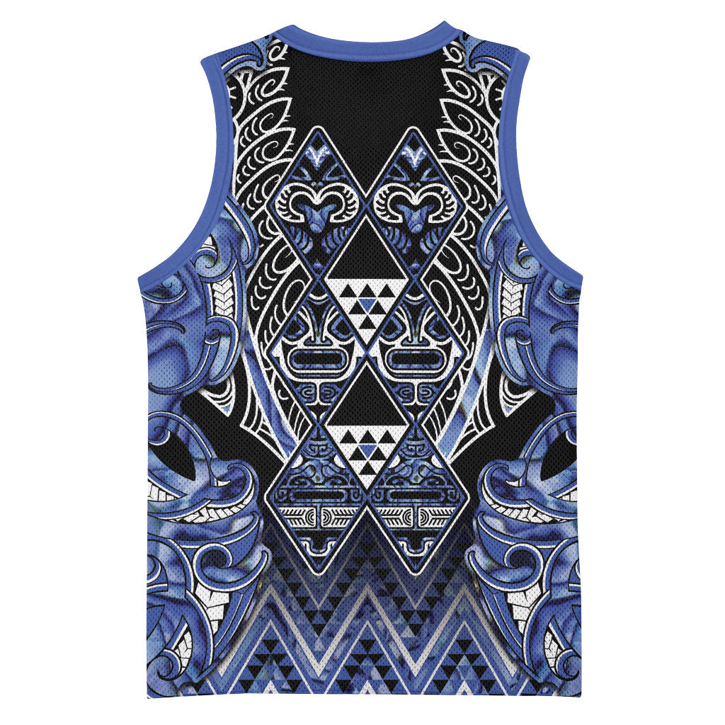 Aotearoa Ngati Kahungunu Basketball Jersey Maori Tribal Blue Paua Shell Pattern