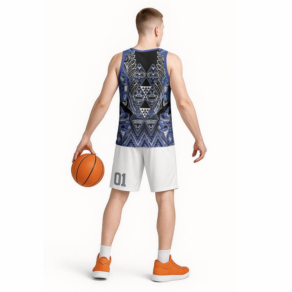 Aotearoa Ngati Kahungunu Basketball Jersey Maori Tribal Blue Paua Shell Pattern