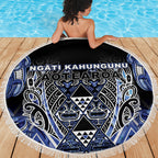 Aotearoa Ngati Kahungunu Beach Blanket Maori Tribal Blue Paua Shell Pattern