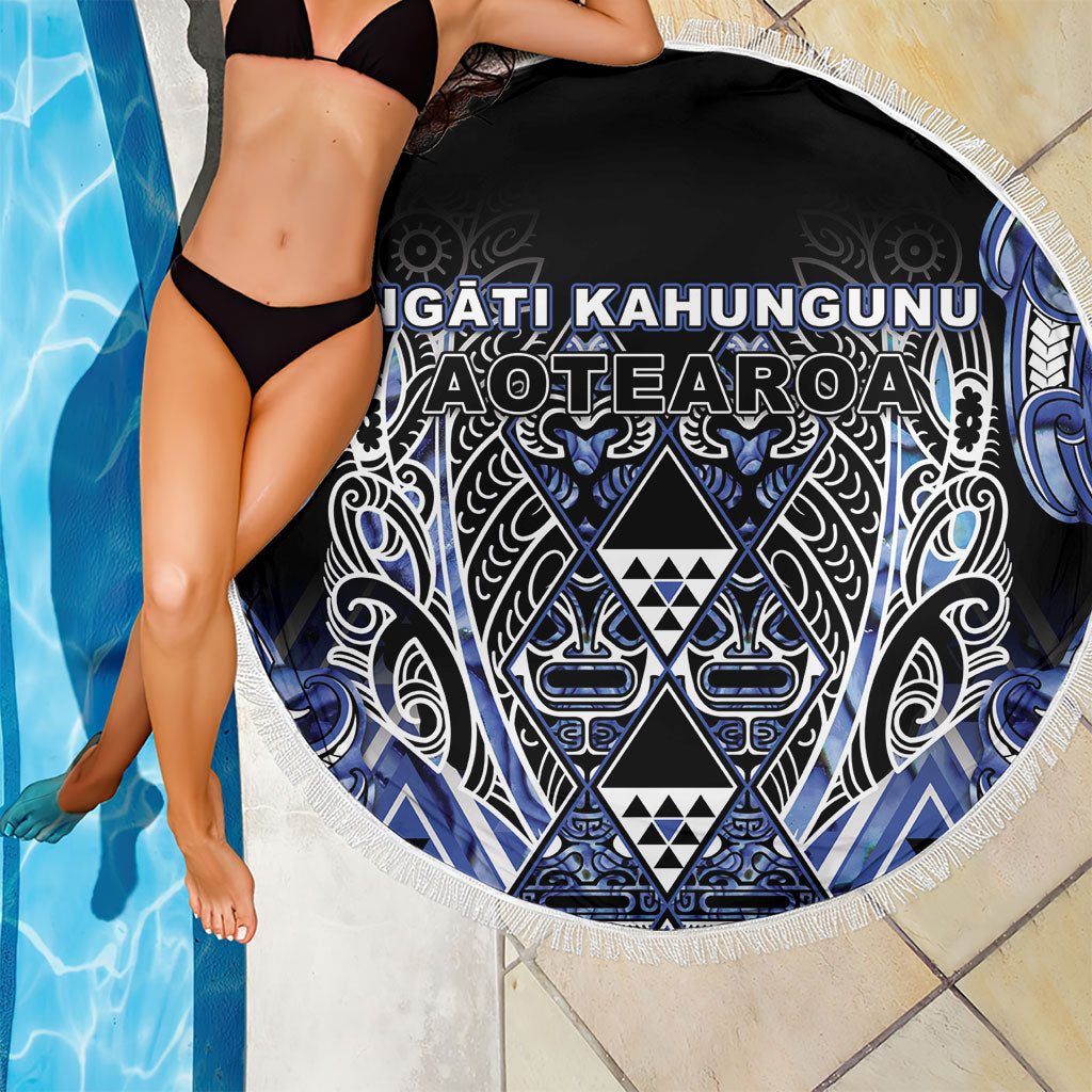 Aotearoa Ngati Kahungunu Beach Blanket Maori Tribal Blue Paua Shell Pattern