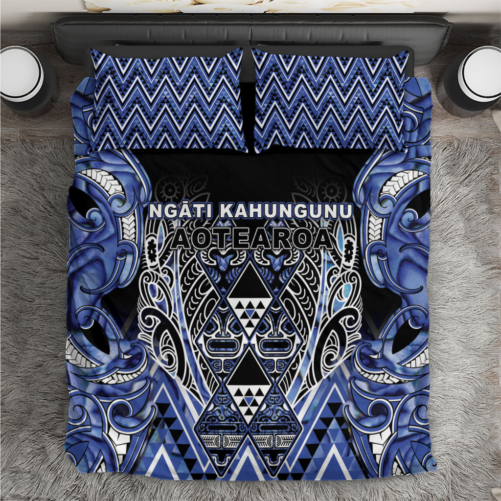 Aotearoa Ngati Kahungunu Bedding Set Maori Tribal Blue Paua Shell Pattern