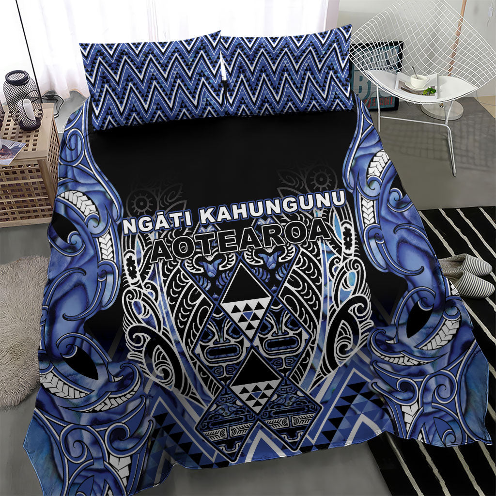 Aotearoa Ngati Kahungunu Bedding Set Maori Tribal Blue Paua Shell Pattern
