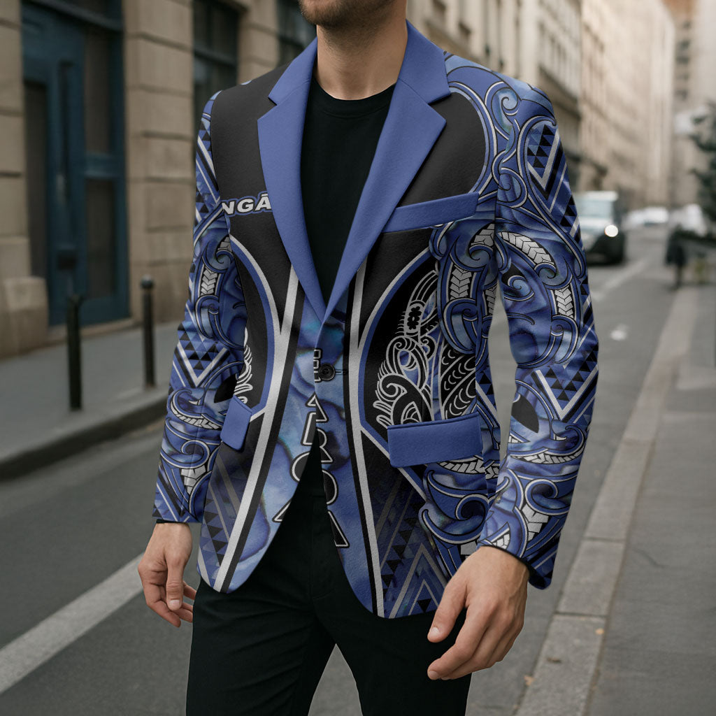 Aotearoa Ngati Kahungunu Blazer Maori Tribal Blue Paua Shell Pattern