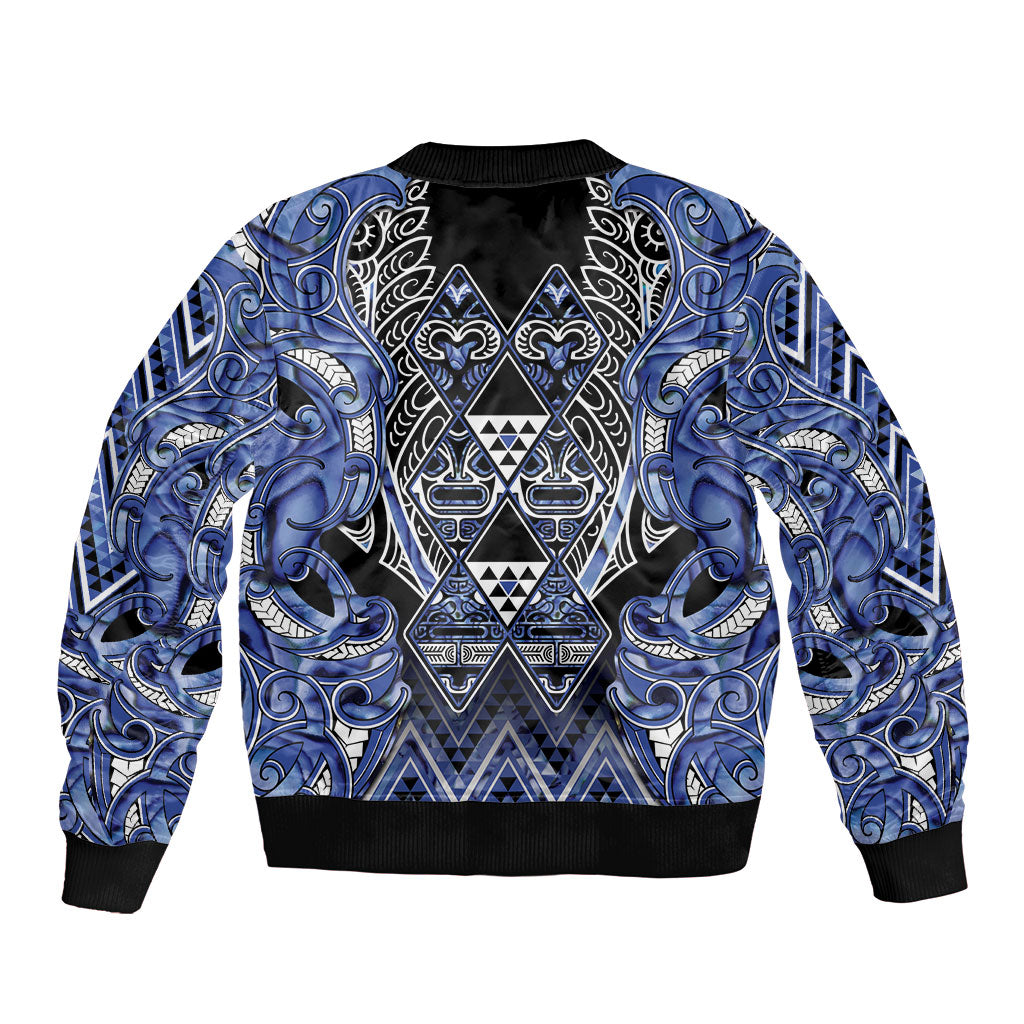 Aotearoa Ngati Kahungunu Bomber Jacket Maori Tribal Blue Paua Shell Pattern