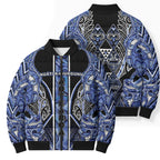 Aotearoa Ngati Kahungunu Bomber Puffer Jacket Maori Tribal Blue Paua Shell Pattern