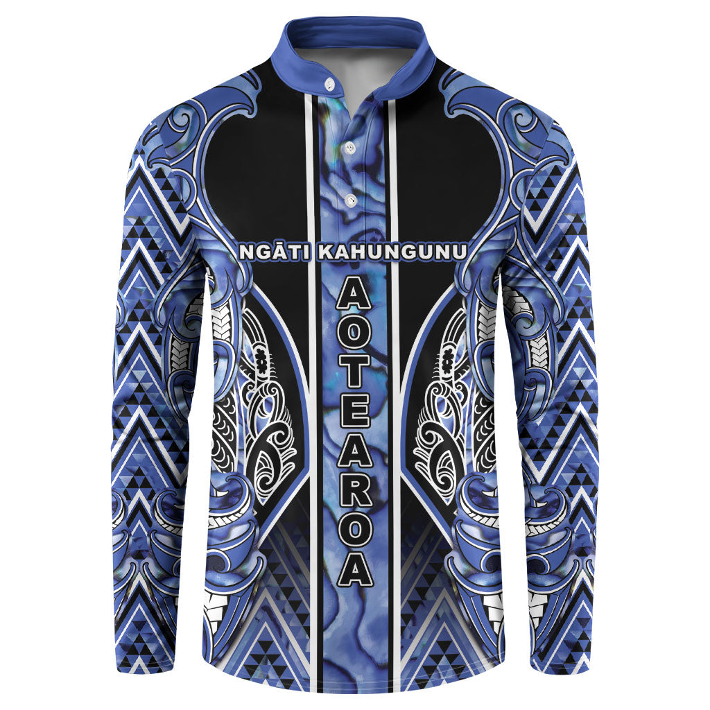 Aotearoa Ngati Kahungunu Button Sweatshirt Maori Tribal Blue Paua Shell Pattern