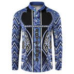 Aotearoa Ngati Kahungunu Button Sweatshirt Maori Tribal Blue Paua Shell Pattern