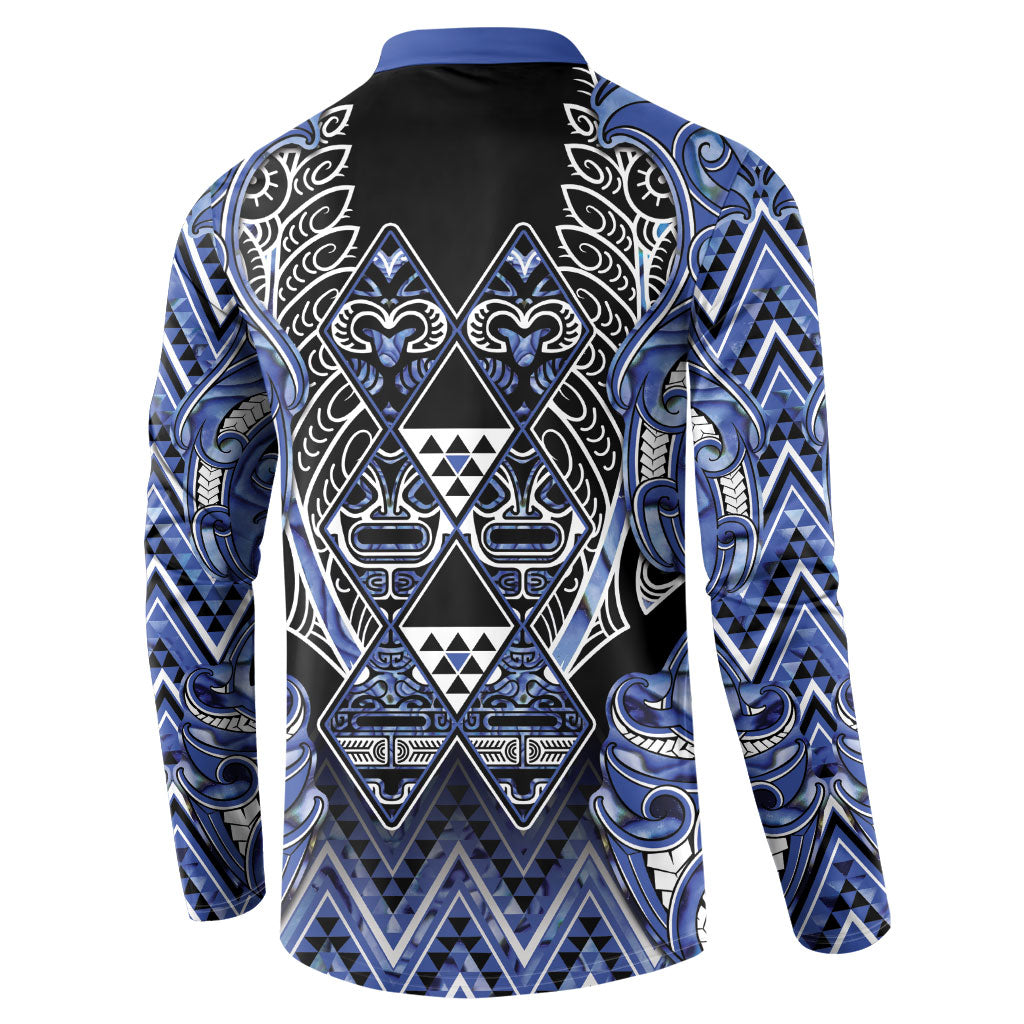 Aotearoa Ngati Kahungunu Button Sweatshirt Maori Tribal Blue Paua Shell Pattern