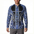 Aotearoa Ngati Kahungunu Button Sweatshirt Maori Tribal Blue Paua Shell Pattern