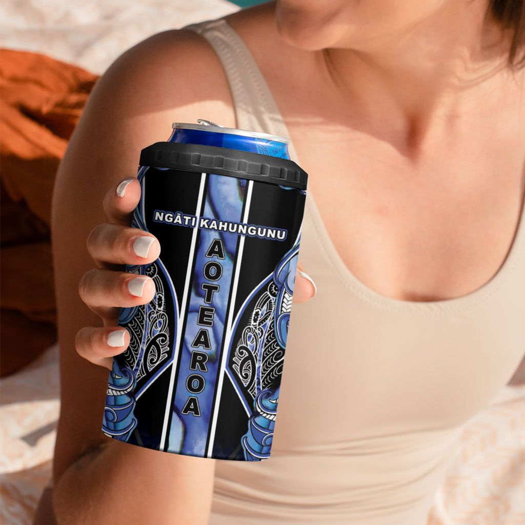 Aotearoa Ngati Kahungunu 4 in 1 Can Cooler Tumbler Maori Tribal Blue Paua Shell Pattern