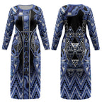 Aotearoa Ngati Kahungunu Couples Matching Long Sleeve Bodycon Dress and Hawaiian Shirt Maori Tribal Blue Paua Shell Pattern